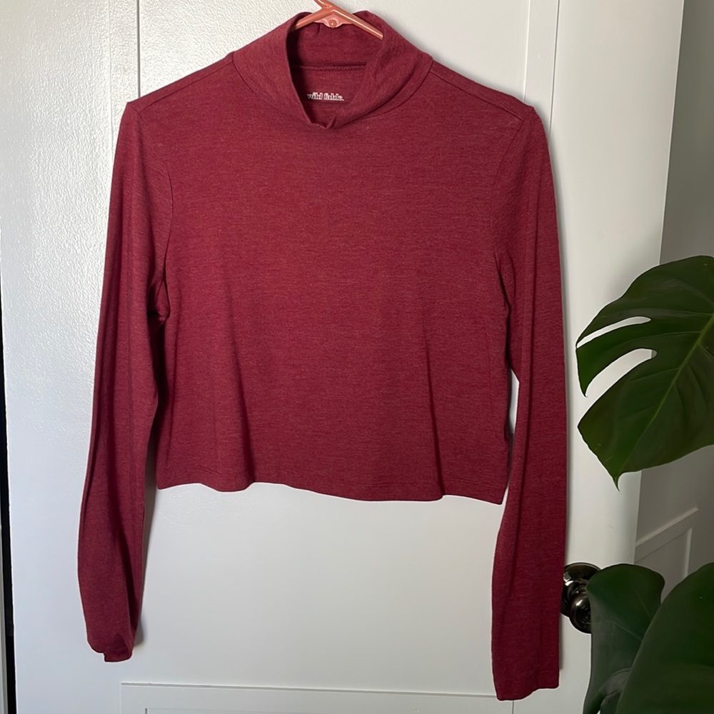 Worn twice. Red high neck crop top king sleeve. Size small. wild fable brand.